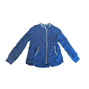 EUC Wonder Nation girls small 6 6x navy blue gold lightweight zip bomber jacket